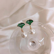 Load image into Gallery viewer, Ginkgo Green Leaf Fresh Pearl Elegant Earrings
