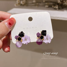 Load image into Gallery viewer, Purple Crystal Flower Must Have Stud Earrings