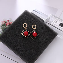 Load image into Gallery viewer, Hollow Square Pentagram Red Pearl Statement Earrings