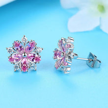 Load image into Gallery viewer, Pink Sakura Cubic Zirconia Rhodium Plated Earrings