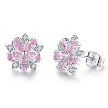 Load image into Gallery viewer, Pink Sakura Cubic Zirconia Rhodium Plated Earrings