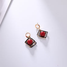 Load image into Gallery viewer, Hollow Square Pentagram Red Pearl Statement Earrings