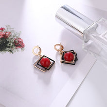 Load image into Gallery viewer, Hollow Square Pentagram Red Pearl Statement Earrings