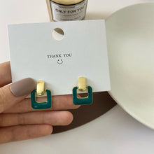 Load image into Gallery viewer, Golden Enamel Square Geometric Drop Earrings