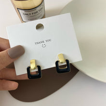 Load image into Gallery viewer, Golden Enamel Square Geometric Drop Earrings