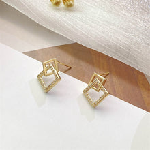 Load image into Gallery viewer, Double-layers Hollow Rhombus Golden Stud Earrings