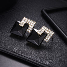 Load image into Gallery viewer, Black Geometric Diamond Layer Square Earrings