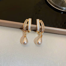 Load image into Gallery viewer, Zircon Shell Pearl Tassel Golden Earrings