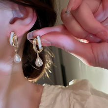 Load image into Gallery viewer, Zircon Shell Pearl Tassel Golden Earrings