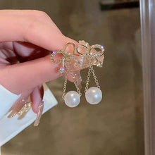 Load image into Gallery viewer, 925 Silver Romantic Bow Pearl Tassel Earrings