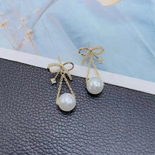 Load image into Gallery viewer, 925 Silver Romantic Bow Pearl Tassel Earrings