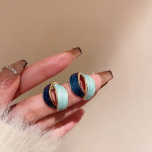 Load image into Gallery viewer, Double Arc Contrast Blue Cross Enamel Earring