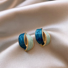 Load image into Gallery viewer, Double Arc Contrast Blue Cross Enamel Earring
