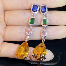 Load image into Gallery viewer, Gorgeous Colorful Cubic Zirconia Long Drop Earrings