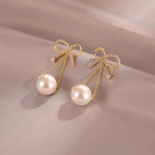 Load image into Gallery viewer, 925 Silver Romantic Bow Pearl Tassel Earrings