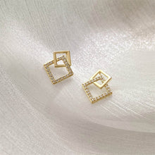 Load image into Gallery viewer, Double-layers Hollow Rhombus Golden Stud Earrings