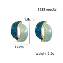 Load image into Gallery viewer, Double Arc Contrast Blue Cross Enamel Earring