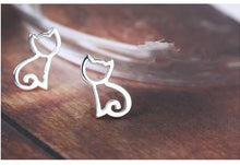Load image into Gallery viewer, Tiny 925 Silver Cat Stud Earrings - earringsly