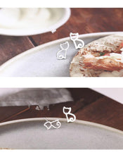 Load image into Gallery viewer, Tiny 925 Silver Cat Stud Earrings - earringsly