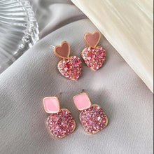 Load image into Gallery viewer, 925 Silver Pink Square Love Earrings will surely tickle you pink with their glam and cuteness. It radiates love and light energy.