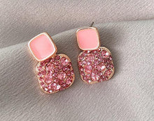 Load image into Gallery viewer, 925 Silver Pink Square Love Earrings will surely tickle you pink with their glam and cuteness. It radiates love and light energy.