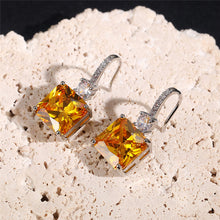 Load image into Gallery viewer, Princess Cut Yellow Dangle Earrings