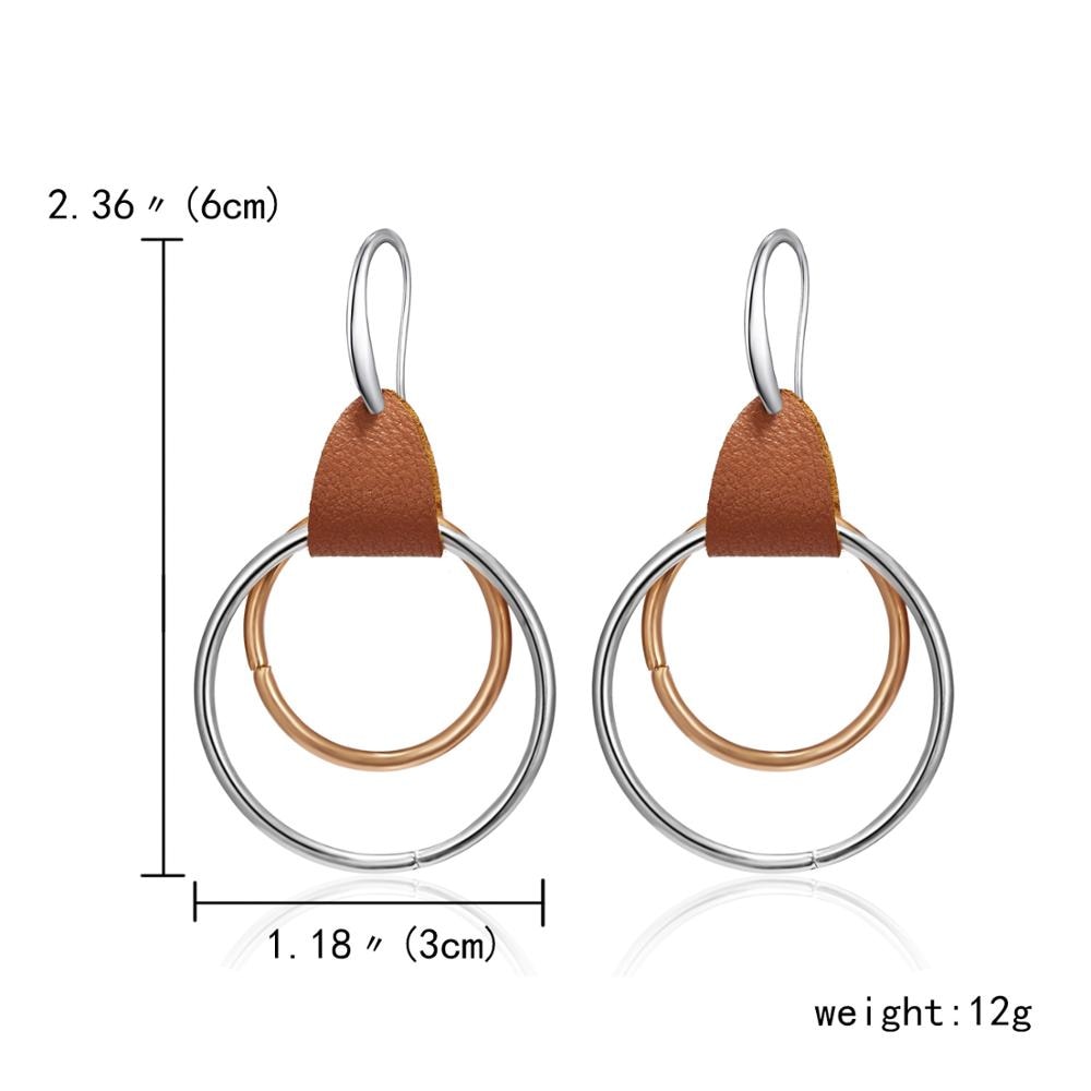 Simple Geometric Hollow Leather Hoop Dangle Earrings