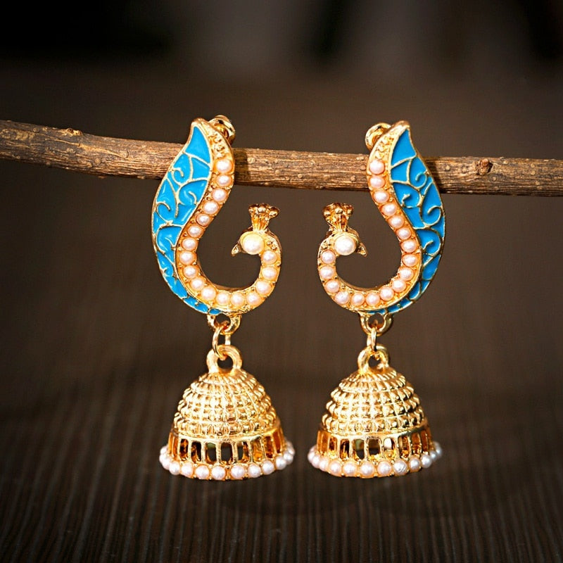 Ethnic Peacock Indian Jhumka Earrings Fashion Jewelry
