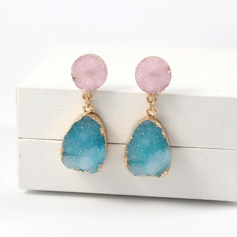 Pink Resin Sea Blue Charming Water Drop Earrings