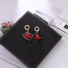 Load image into Gallery viewer, Hollow Square Pentagram Red Pearl Statement Earrings

