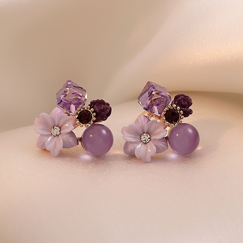 Purple Crystal Flower Must Have Stud Earrings