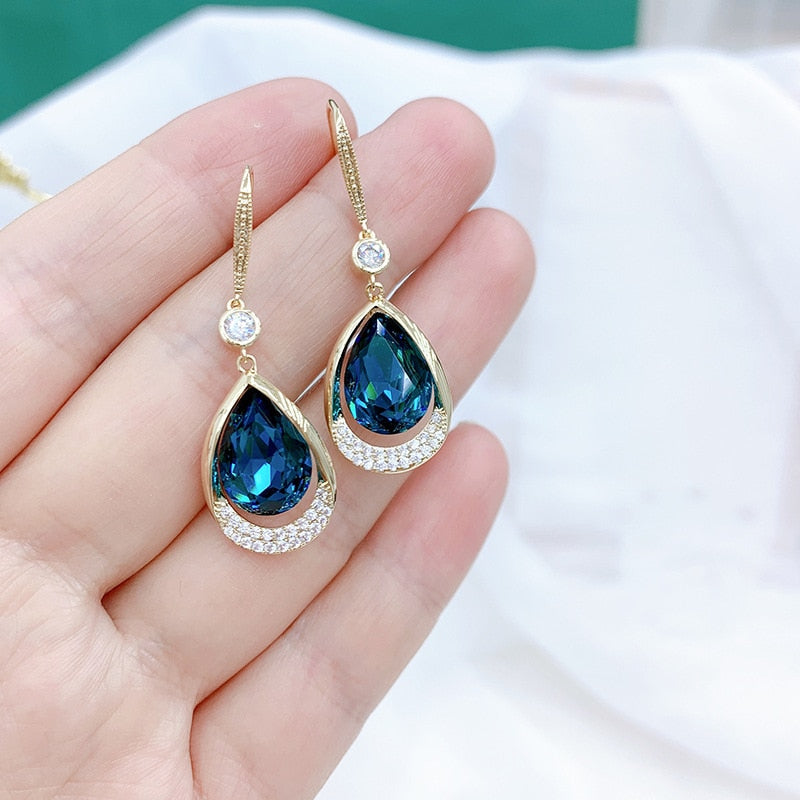 Elegant Temperament Blue Water Drop Earrings