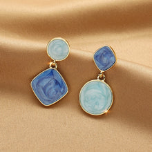 Load image into Gallery viewer, Contrast Square Round Assymetric Drop Earrings
