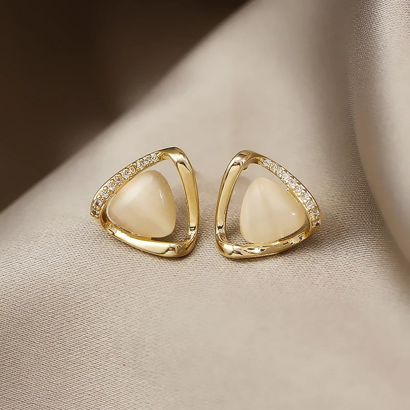 Triangular Geometric Opal Delicate Earrings