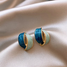 Load image into Gallery viewer, Double Arc Contrast Blue Cross Enamel Earring
