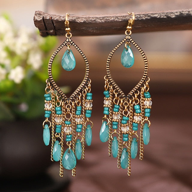 Classic Colorful Crystal Beads Tassel Earrings