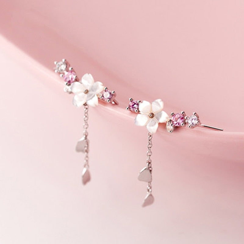 LISM 925 Sterling Silver Cherry Blossom Drop Earrings
