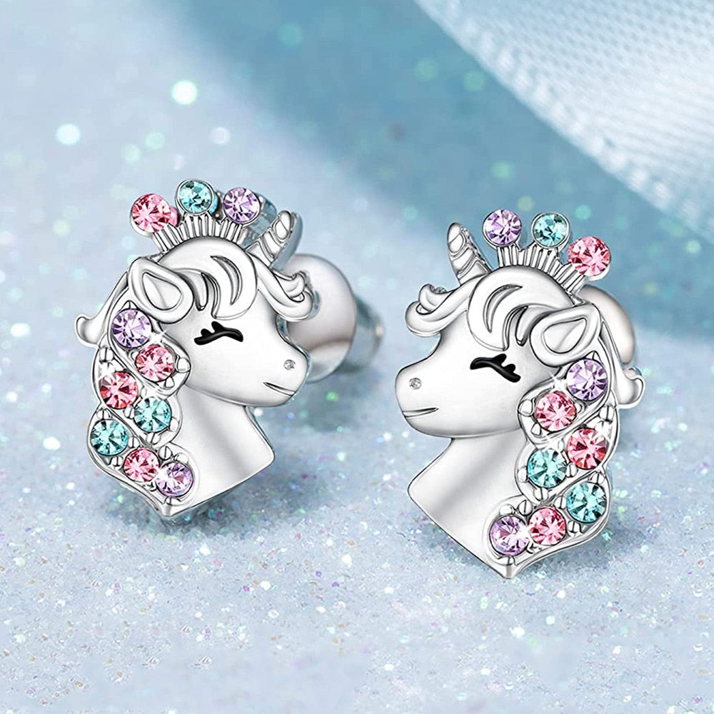 Cute Unicorn Rhinestone Stud Earrings