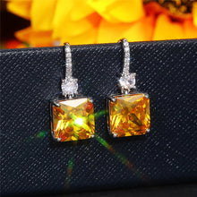 Load image into Gallery viewer, Princess Cut Yellow Dangle Earrings

